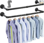 OROPY Industrial Pipe Clothes Rack Wall Mounted Set of 2, 38.4 inches Heavy Duty Iron Pipe Clothing Garment Rail, Multi-Purpose Clothing Hanging Rod for Laundry Room and Closet Storage
