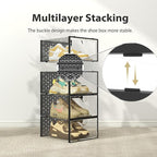 Pinkpum XXL Shoe Storage Box Fit for Size 14, Clear Plastic Stackable Shoe Organizer for Closet 12 Pack, Shoe Containers Sneaker Storage Black
