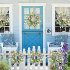 6 Pcs 9" Small Summer Wreath for Kitchen Cabinet Floral Candle Rings Wreaths Wildflower Wreath with Ribbon for Pillars Front Door Porch Wall Window Farmhouse Party Home Indoor Decor