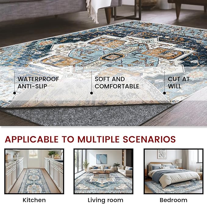 Waterproof Rug Pad, 5x8 ft Area Rug Non-Slip Carpet Pad, Non-Slip Rug Pads for All Floors and Finishes, Felt Pad for Hardwood Floors, Keeps Carpets in Place Soft and Safe