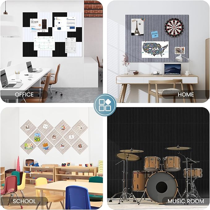 Large Cork Bulletin Board for Wall 36"x24", 6 Pack Felt Slat Wall Panel Tiles with 50 Pushpins, 30 Safe Removable Adhesive Tabs, Decorative Pin Board Tack Board for Office Home School (Beige, 36"x24")