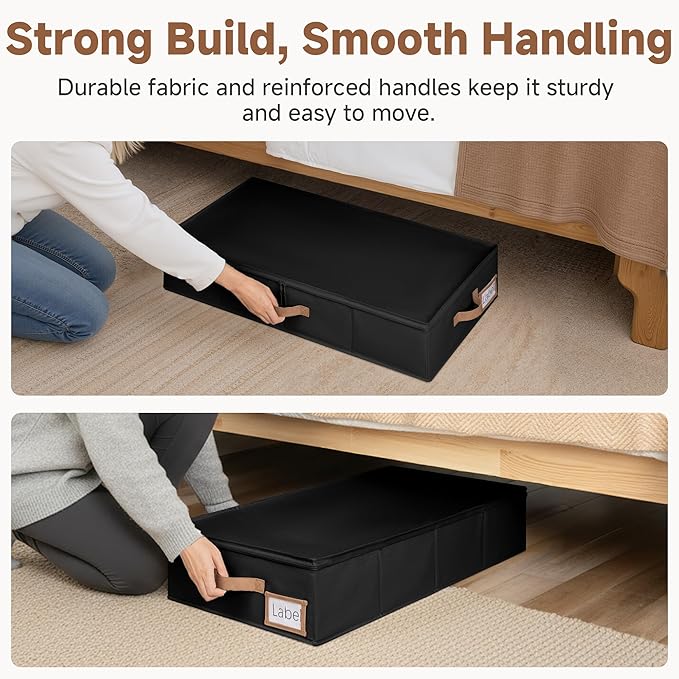 StorageWorks Underbed Storage Containers with Lids, 2-Pack 6" Low Profile Under Bed Organizers for Clothes, Bedding and Sweaters, 53L Large Fabric Storage Bins, Foldable Space Saving, Black