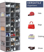 coastal rose Hanging Shoe Organizer, 30 Sections Hanging Shoe Organizer for Closet with 6 Mesh Pockets, Space Saving Hanging Shoe Rack, Grey Closet Shoe Organizer