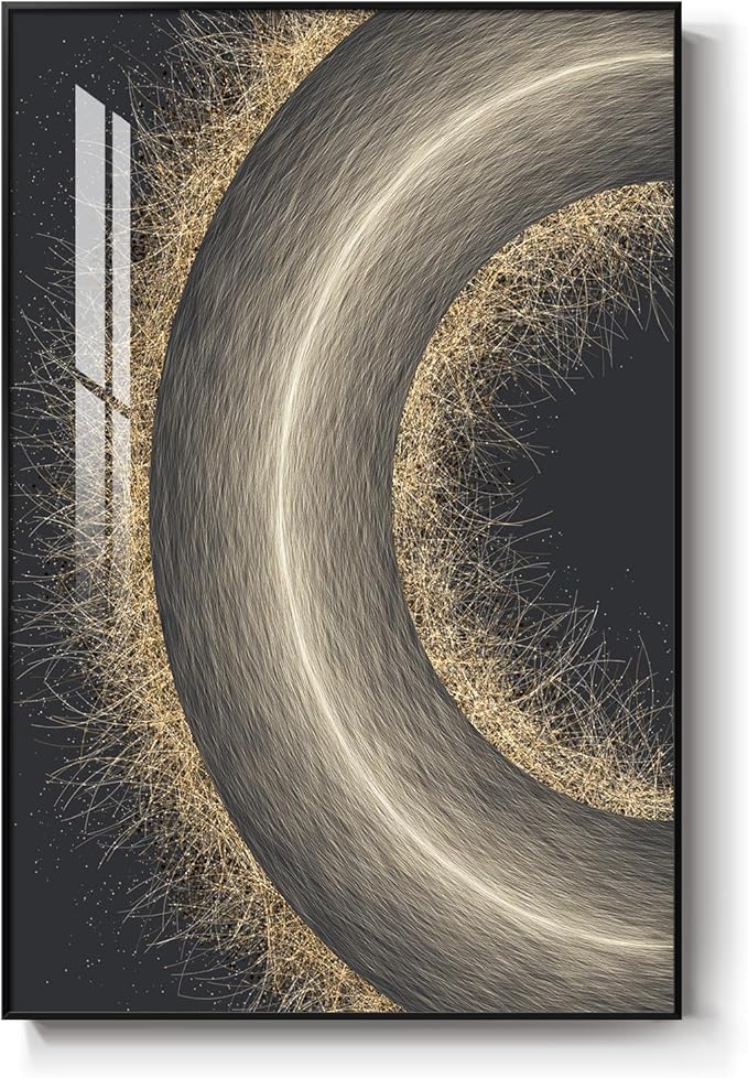 Framed Black and Gold Abstract Wall Art, Modern Luxury Bright Prints Paintings Artwork for Walls, Contemporary Gold Circle Pictures for Living Room Entryway Hallway Dining Bedroom Wall Decor 24x36 In