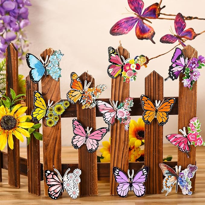 Geelin 36 Pcs Summer Wood Hanging Ornaments for Tree Mini Tree Decorations Hawaiian Beach Wooden Pendant Decorations with String for Luau Party Supplies(Butterfly)