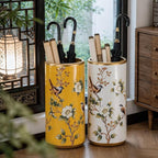 Ceramic Entryway Umbrella Stand,Handmade Appliques Chinese Umbrella Stand Barrels,Vintage Floor Standing Cane Holder Placed & Flower Vases for Hotel Office Home Entrance,B,17.3in