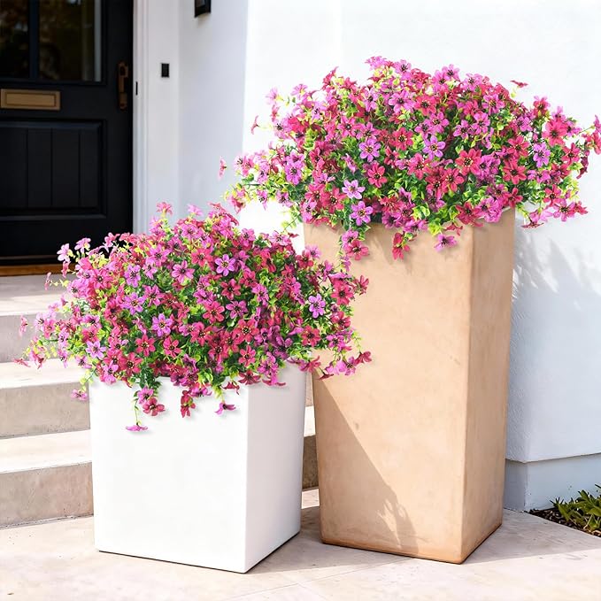 Artificial Flowers for Outdoors, 12 Bundles Multicolor Faux Silk Flower Spring Summer Decoration, Artificial Plants Fake Outdoor Flowers UV Resistant No Fade for Home Planter Porch Patio Yard Decor