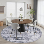 Round Area Rug for Living Room: 6 ft Washable Modern Abstract Soft Thin Rug Indoor Floor No Slip Stain Resistant Carpet for Bedroom Dining Room Farmhouse Nursery Home Office - Grey
