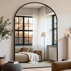 Dewfig Arched Full Length Mirror, 90"x46" Large Floor Mirror with Stand, Oversized Full Body Mirrors for Leaning or Hanging, Wall Mounted Mirrors for Bedroom, Living Room,Dressing Room, Black