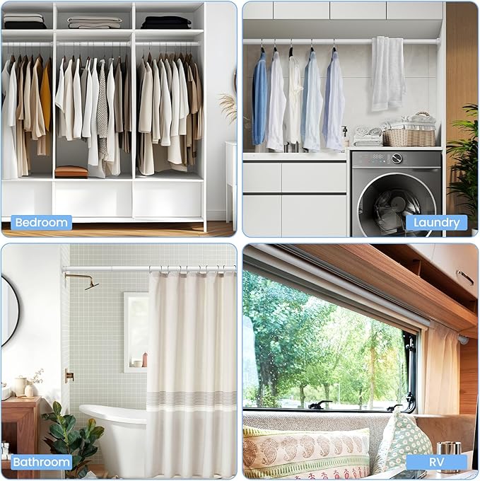 3 Pack Closet Rods for Hanging Clothes, 17 to 84 Inch Heavy Duty Stepless Adjustable Closet Hanging Rod, 1.3 Inch Diameter Metal Closet Rod for Wardrobes Laundry Bedroom RV, White