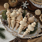 Yunlly 9 Pcs Neutral Christmas Ornaments Textured Christmas Tree Decor with Hanging Loop Modern Brown Hanging Ornaments Finial Shatterproof Decor for Xmas Vintage Rustic Farmhouse (Retro White)