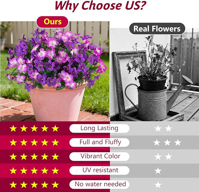 Fake Artificial Flowers for Outdoors 6 PCS Azalea Bouquet Silk Flowers for Outside UV Resistant Faux Flowers Plants for Outdoor Planters Realistic Spring Home Front Door Patio Garden Porch Decor