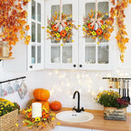 8 Pcs Mini Fall Autumn Swags Wreaths Thanksgiving Artificial Daisy Candle Rings Wreaths Autumn Cabinets Farmhouse Wreath with Ribbon for Pillar Front Door Porch Wall Window Decoration