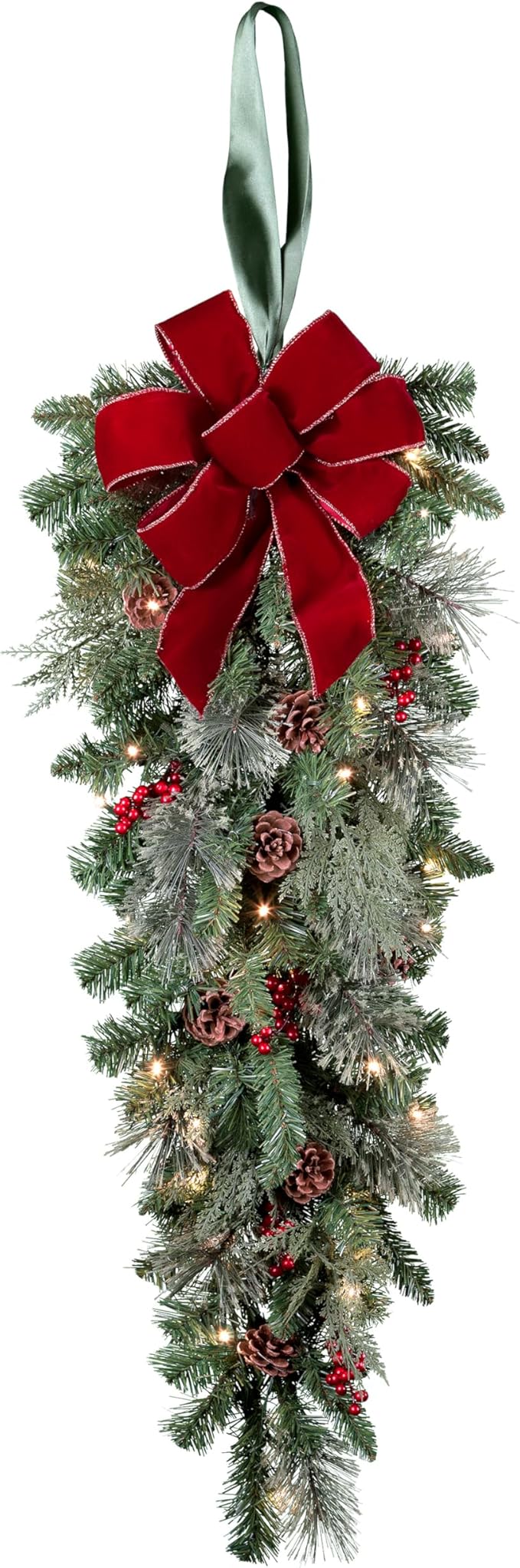 Haute Decor Classic 3 Foot Pre-lit Artificial Fir PE/PVC Christmas Swag, 30 Warm White LED Lights, Indoor/Outdoor Use, Lighted Holiday Decoration, Battery Operated with Automatic Timer On/Off