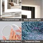 FENNIO Makeup Mirror with Lights 32"x22" ，LED Makeup Mirror ，Large Vanity Mirror with Lights，Touch Sensor with Dimmable 3 Modes, Square White
