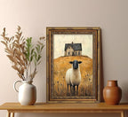 Vintage Gold Framed Wall Art Retro Country Sheep Oil Painting Canvas Prints Farmhouse Landscape Picture Wall Decor Rustic Farmhouse Animal Poster Artwork for Living Room Bedroom Bathroom, 9x11in