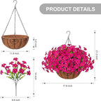 INSPRING Artificial Fake Hanging Flowers Baskets for Outdoors Spring Plants, UV Resistant Outdoor Faux Silk Petunias in Planter Look Real Morning Glory for Outside Patio Porch Balcony Garden, Fuchsia