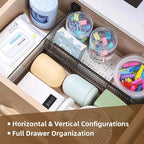 Adjustable Drawer Dividers for Clothes - 4 Pack Transparent Dresser Organizers, Shallow Drawer Dividers for Clothes, Kitchen, Office, Bathroom Storage