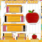 Lineshading 4 Pcs Back to School Table Decorations Retro Red Apples Decor Back to School Tiered Tray Decor Apple Centerpieces Rustic Wood Pencil Block Stack Sign Farmhouse Gifts for Home Shelf Mantel