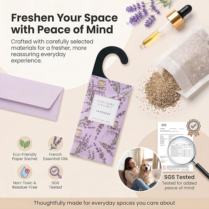 ROSE COTTAGE Large 12 Packs Lavender Hanging Closet Deodorizer Air Freshener Long Lasting Scented Sachets Smell Goods for House