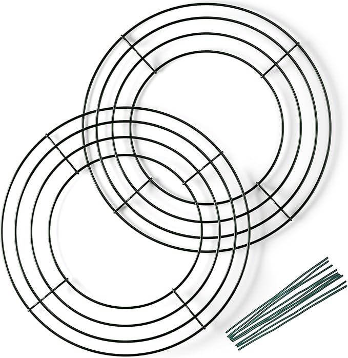 2-Pack 10 Inch Wire Wreath Frame – Round Metal Wreath Form with Ring Design for DIY Crafts, Floral Projects, and Home Decor – Dark Green Wire Frame