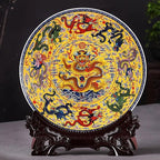 LIYAOLI Home Ceramic Decorative Plates for Display Feng Shui Decor Chinese Decorations Classical Colorful Flying Dragon Soaring Clouds Handmade Art Decor for Display Living Room Table
