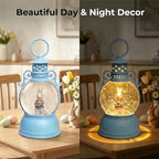 Easter Snow Globe Lantern, 9.4" Bunny Couple Lighted Snow Lantern with 6-Hour Timer, Battery or USB Powered, Spring Easter Decorations for Home, Easter Bunny Gift & Blue Easter Decor