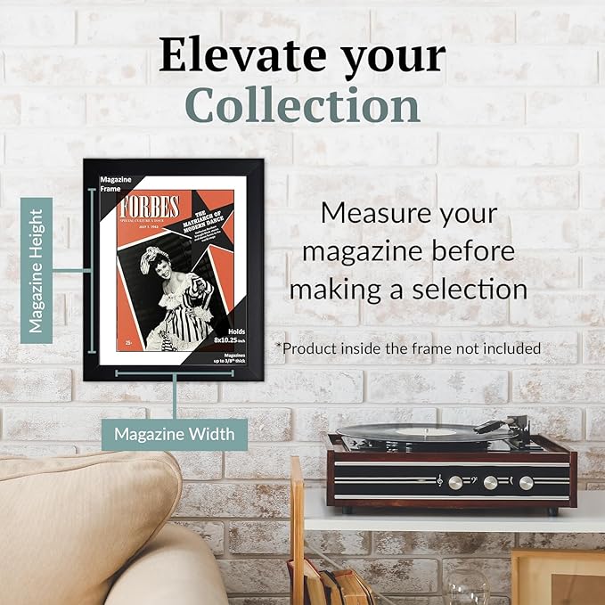 Creative Picture Frames 8 x 10.25 Magazine Frame with Full-Strength Glass, Holds Up To A 1/4" Thick Media with Installed Hangers for Easy Mounting, 11x14 Black Frame with White Mat