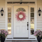 26 Inch Pink Wildflower Wreath with Berries - Handmade Spring Summer Easter Decoration for Front Door, Wall, Fireplace, Wedding, Party - Indoor/Outdoor Use (Rose Red)