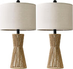 OYEARS 22.5" Table Lamps for Living Room,Boho Lamps Set of 2 for Bedrooms, Bedside Lamp for Nightstands, Rattan Lamp, Farmhouse Table Lamp for Room Decor, End Table, Retro, Brown（Not Include Bulbs）