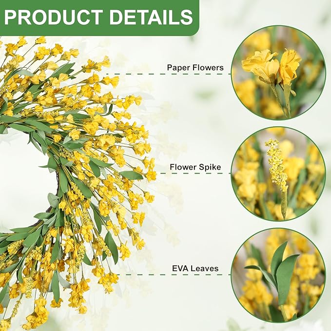 Artgar Front Door Wreath 26 Inch Spring/Summer Wreaths for Front Door, Front Door Wreaths for All Seasons for Indoor Outdoor Home Office Wall Window Wedding Farmhouse Decor (Yellow)