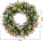 SHACOS Spring Wreath 17" Artificial Front Door Wreaths Pink Purple Yellow White Colorful Wreath for Home Wall Window Farmhouse Decoration 100% Plastic Indoor Outdoor