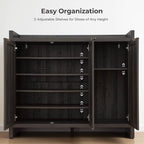 SICOTAS Shoe Storage Cabinet Set of 2, Large Tall Shoe Cabinet, Rattan Shoe Cabinet Storage for Entryway, Farmhouse Cabinet with Doors and Adjustable Shelves for Entryway Hallway, Black Oak