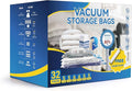 Simple Deluxe 32 Pack Vacuum Storage Bags (5 Jumbo/5 Large/6 Medium/6 Small/5 Roll M/5 Roll S) Space Saver Bags, Vacuum Seal Bags with Hand Pump for Comforters, Blankets, Bedding, Pillows and Clothes