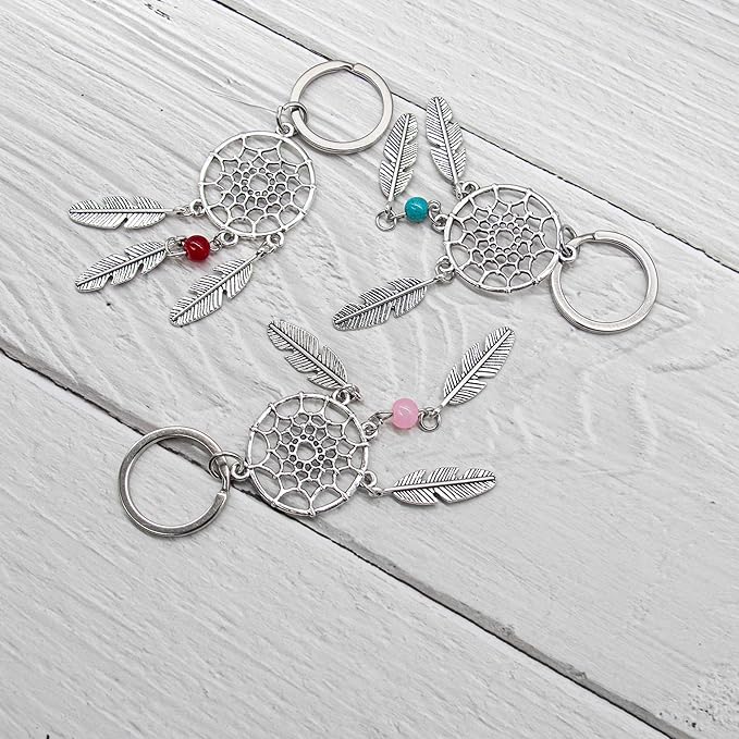 AUEAR, 6 Pack Dream Catcher Keychain Silver Handmade Key Ring for Bag Ornament Accessories DIY Jewelry Crafts