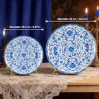 Decorative Plates Set for Display, Blue and White Ceramic Plate Decor with Stand, Handmade Vintage Porcelain Ornament for Table, Living Room, Kitchen, Perfect Chinese Style Dish Gift (8in+10in)