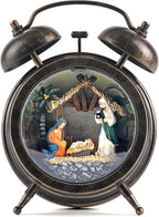 Kikth Red/Bronze Retro Plastic Lighted Musical Snow Globe, Alarm Clock Snow Globe 6H Timer, USB/Battery Operated Christmas Decorations Indoor (Nativity)