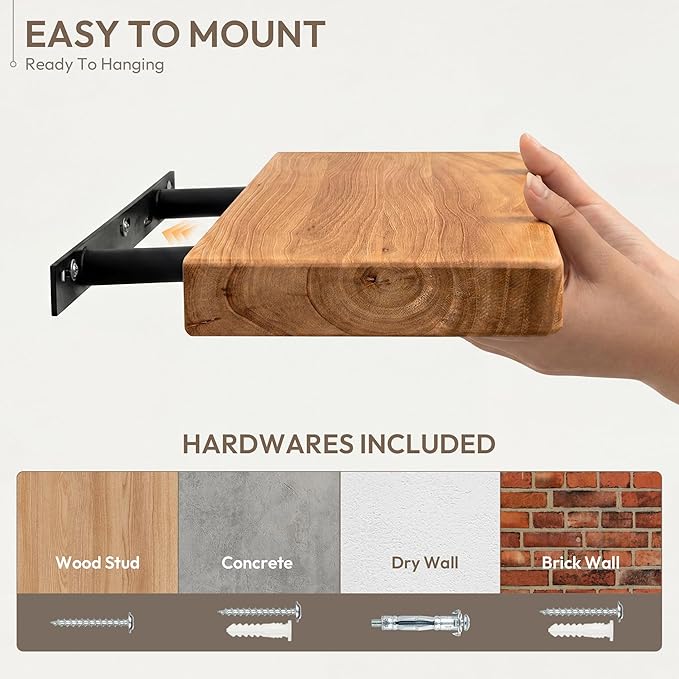 Marsmiles 40 inch Floating Shelves for Wall Solid Elm Wood Wall Mounted Shelves|Rustic Long Floating Shelves with Invisible Bracket for Bathroom Kitchen|Rounded Edge|Natural, 1 Pack
