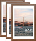 16x24 Picture Frame Brown Set of 3, Display Pictures 12x18 with Mat or 16 x 24 Without Mat, Poster Frames 16x24 Poster Frames for Wall Hanging Horizontal and Vertical