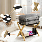 Heybly Luggage Rack, Folding Suitcase Stand with Storage Shelf, Heavy-Duty Luggage Holder for Guest Room Bedroom Hotel, Holds up to 165 lb, Natural, HLR010N1