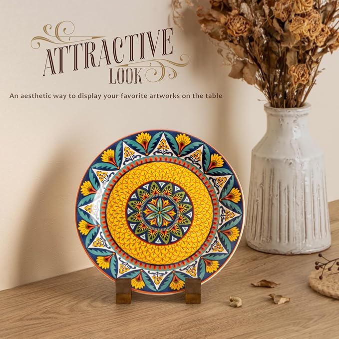 ANBOXIT Plate Display Stand, 3 Pack 4 Inch Plate Holder for Displaying, Decorative Picture Frame Dish Photo Plaque Platter Wood Stand