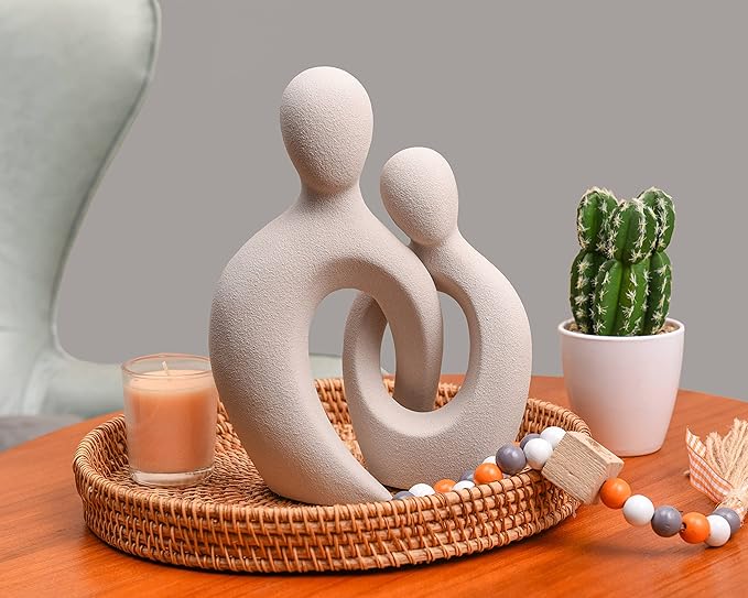 Quoowiit Ceramic Couple Sculptures for Home Decor, Abstract Lover Statue for Shelf, Office, Living Room, Bedroom Decorations - Anniversary, Valentine's Day, Birthday Gift (Grey)