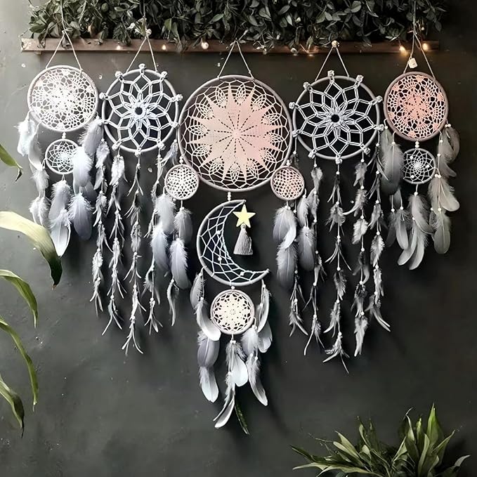 5 Pack Bohemian Ornaments,Dreamcatcher Gift Boho Native American Decor, Handmade Dreamcatcher for Girls, Boys, Adults, Kids Room,Witchy Gifts (Flower Coloer)