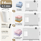 Vacuum Seal Bags for Clothing Travel with Rechargeable Electric Pump, Space Saver Vacuum Storage Bags Travel, Reusable Compression Bags for Luggage Home (14pcs Stripes)