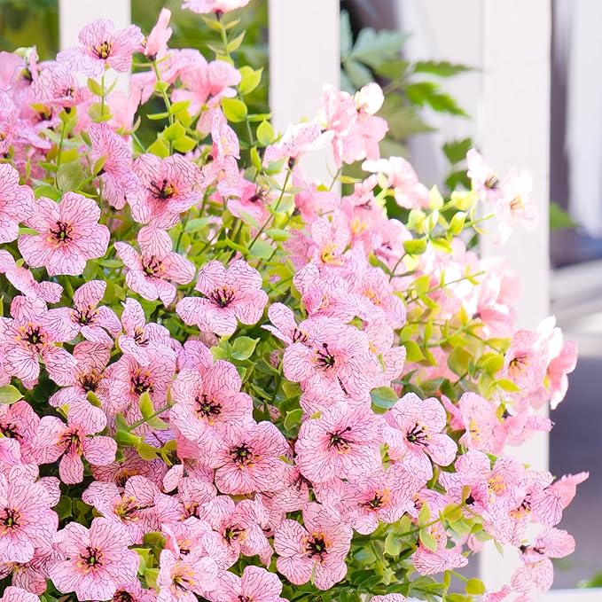Artificial Faux Flowers Plants for Outdoors Spring Summer Decoration,12 Bundles Realistic Fake Flowers Plant Greenery Silk Daisy UV Resistant for Outside Planters Porch Patio Balcony Garden Home(Pink)