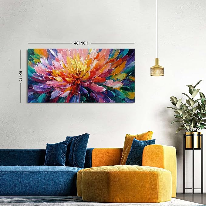 Abstract Lotus Wall Art Zen Wall Decor Large Colorful Lotus Flower Pictures for Bedroom Yoga Spa Room Abstract Blossom Floral Canvas Prints Meditation Artwork for Living Room Home Decorations 24x48"