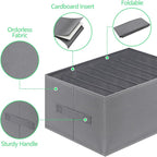 Jeans Organizer for Closet, Foldable Wardrobe Clothes Organizer with Handle, Stackable Closet Clothes Drawer Organizer Tshirts with 7 Grids for Leggings, Sweater, Jean, Pants, Grey (3 PCAK)