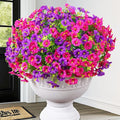 MARTINE MALL 24 Bundles Look Real Artificial Flowers for Outdoors, Realistic Fake Outdoor Flowers, UV Resistant Silk Petunia Flowers for Outside Faux Flowers Plants for Outdoor Porch, Purple+Fuchsia
