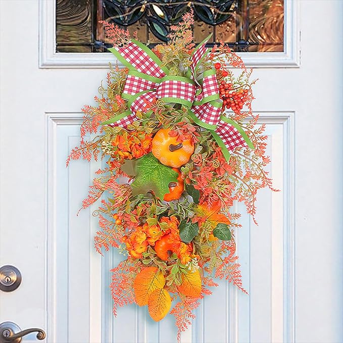 Ochine Fall Harvest Swag - Artificial Teardrop Swag for Thanksgiving, Autumn, Fall & Halloween Decor