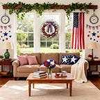 zjlmit 22 Inch 4th of July Wreath with Grapevine Base - Red White and Blue Berry Patriotic Wreath with Hanging Loop for Front Door, Independence Day & Memorial Day Decor